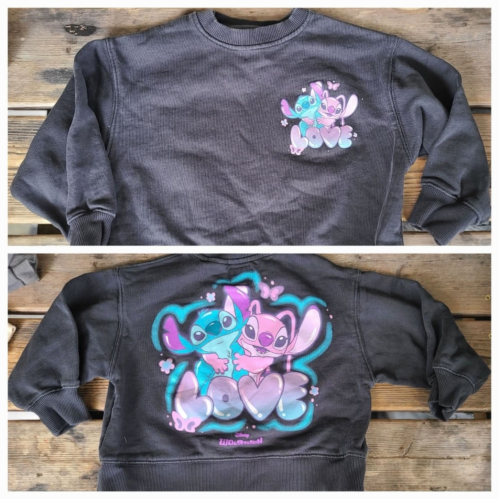 ZARA DISNEY SZ 6-7Y VGUC GRAY LILO STITCH print loose Fit Pullover sweatshirt